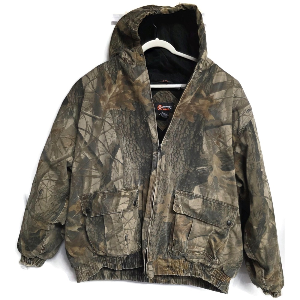 Outfitters Ridge Mens 3XL Realtree Hardwoods Camo Hooded Bomber Jacket Rugged